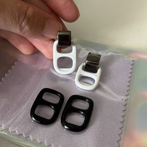 Bottle cap earrings w/ black Hardware huggie earrings White & black bottle caps